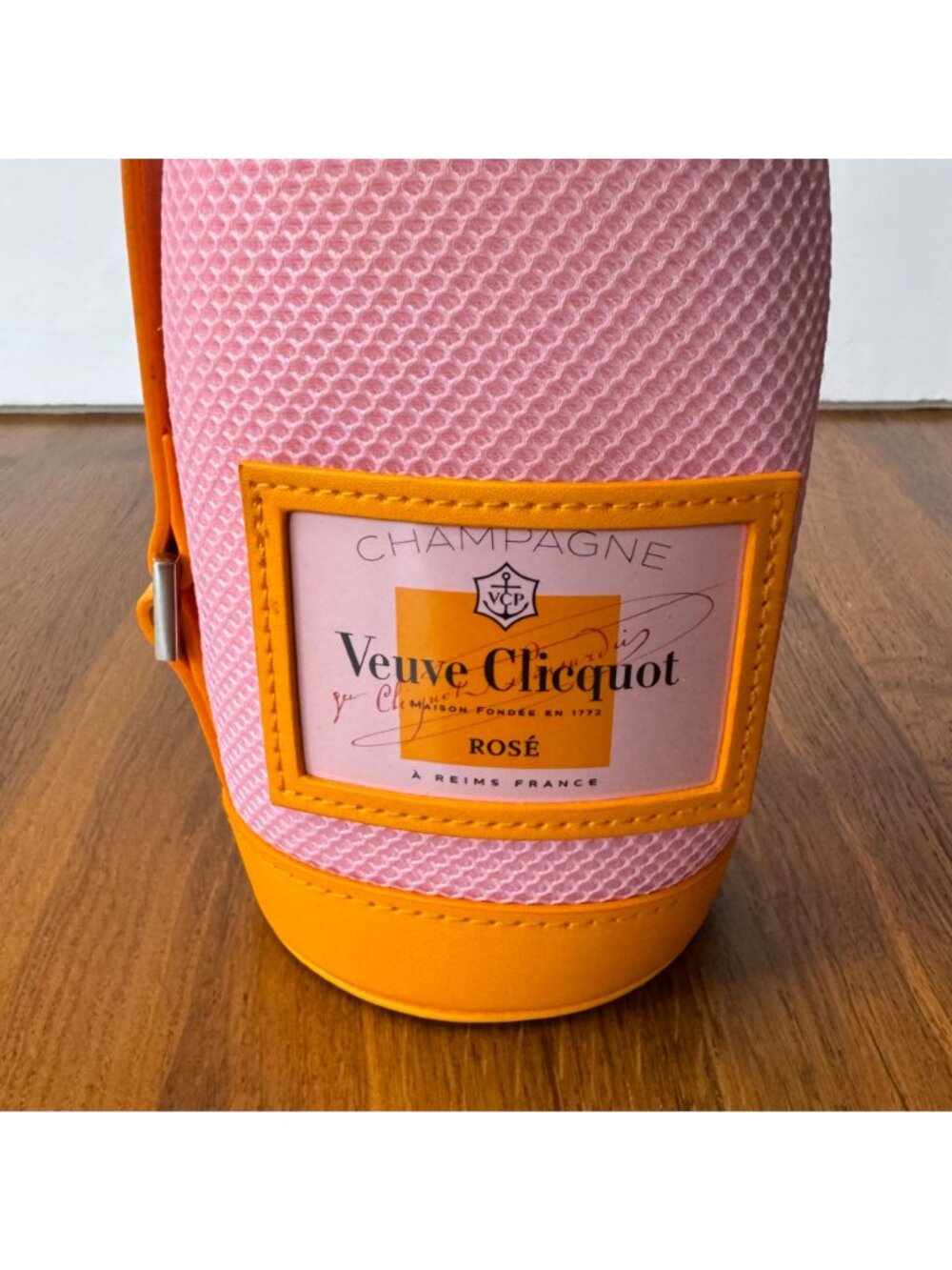 VEUVE CLICQUOT Pink Champagne Bottle Ice Jacket Orange Insulated Bottle Bag NEW - Picture 2 of 7